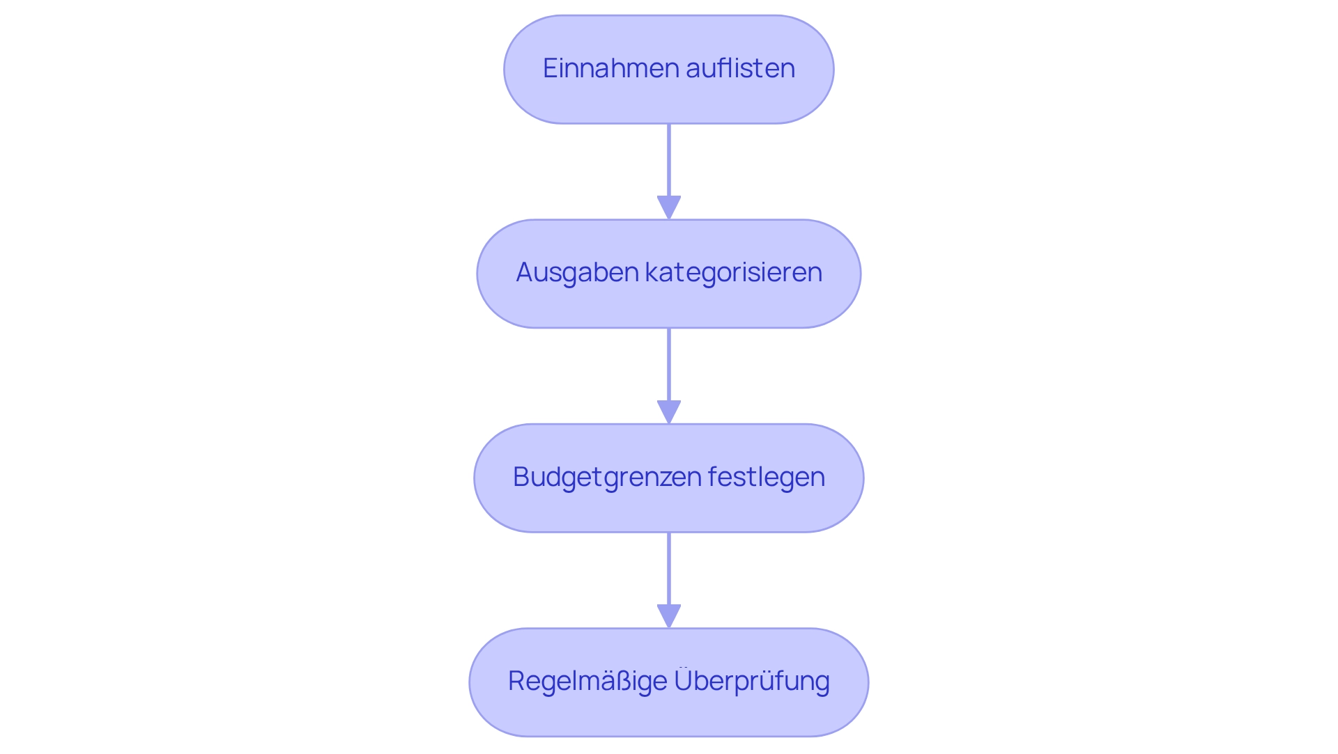Jeder Kasten beschreibt einen Schritt im Prozess der Budgeterstellung — folgen Sie den Pfeilen, um zu sehen, wie die Schritte aufeinander aufbauen.
